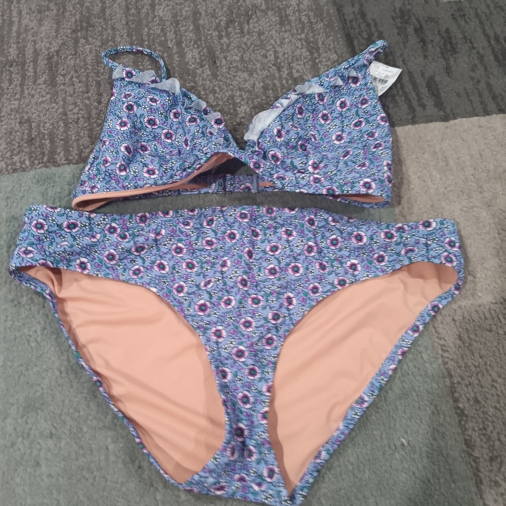 J. Crew Blue and Pink Patterned Bikini